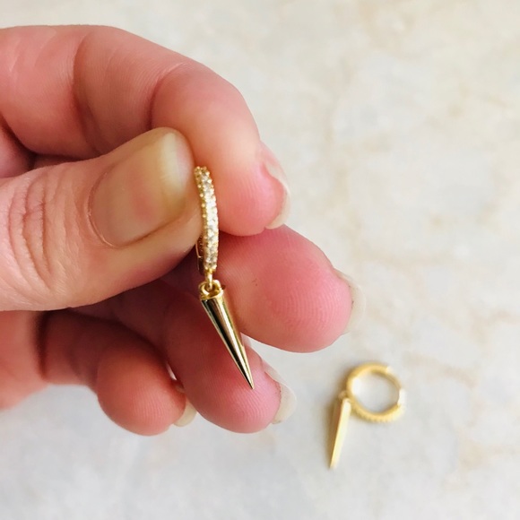 Spike Huggie Earrings | 14k Gold Plated - Picture 4 of 5